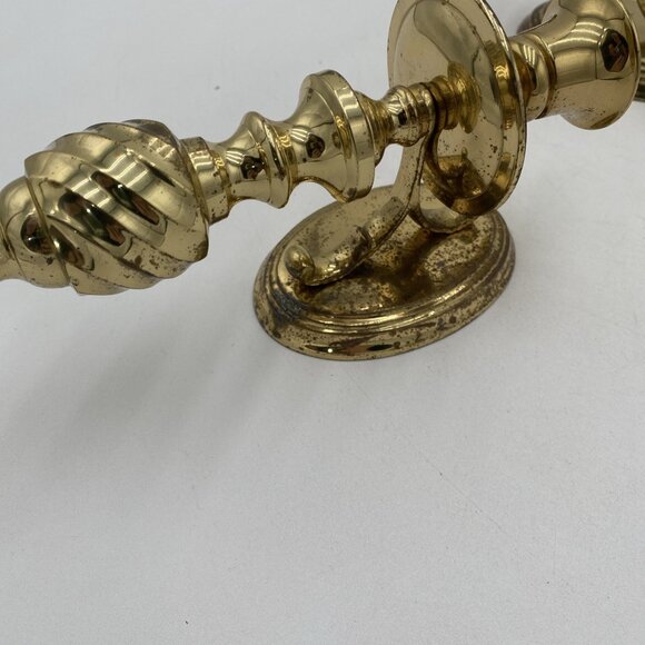 Vintage Brass Candle Sconce Plaque Decor Pair Set 2 Spindle Candlestick Gold MCM - Picture 5 of 7
